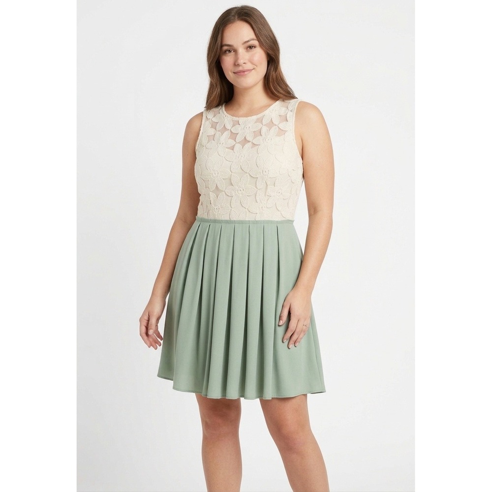 Altar'd State Fit and Flare Dress Sage Green Cream Floral Lace - Large